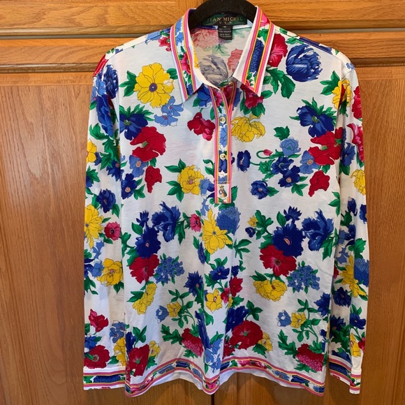 Floral cotton button down blouse size M - Picture 2 of 8